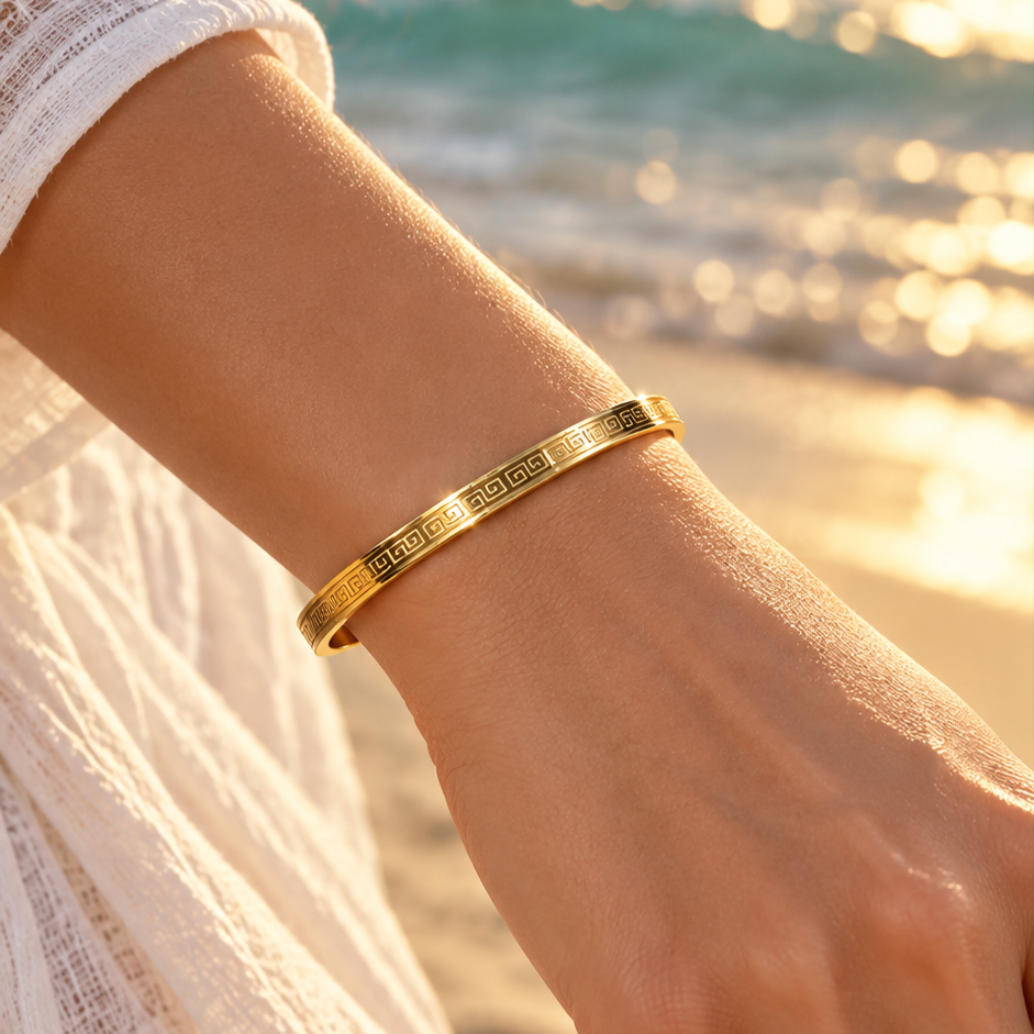 Greek Key Gold gold kada bracelet