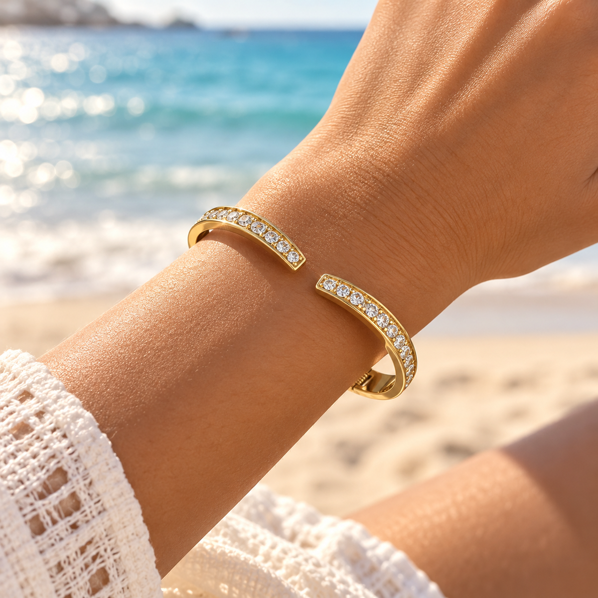 Twin Crystal Cuff gold kada bracelet