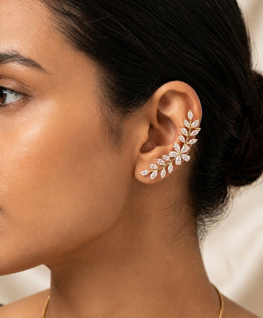 Women Golden Flower Elegant Earcuff (Single Ear) (Pressed) - Nimé By Shop Trendys