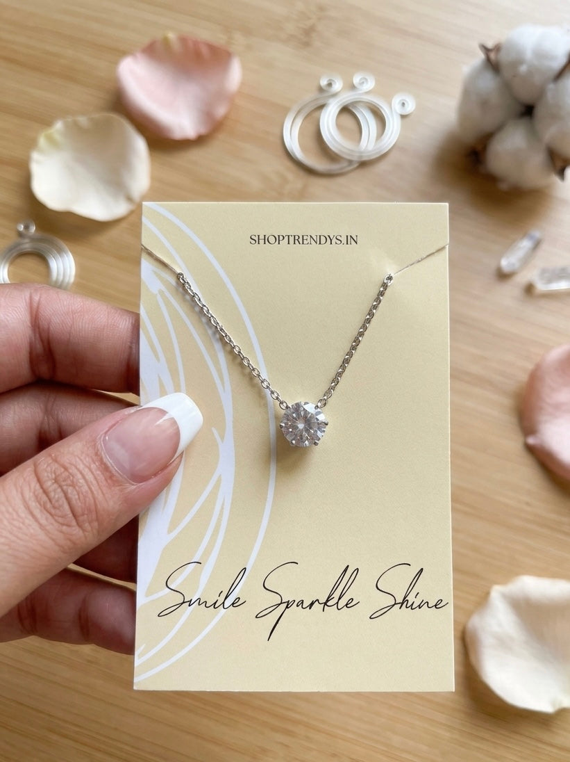 Women Solitaire Diamond Dainty Necklace