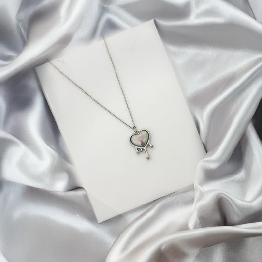Women Silver Bluish Drop Heart Necklace