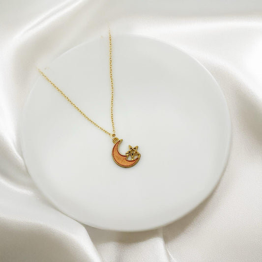 Peach Star Moon Women Necklace