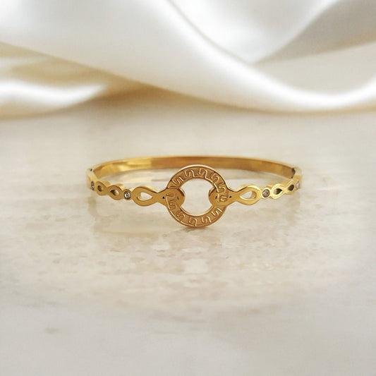 Golden Bangle with Intricate Circular Motif Women Kada Bracelet (Anti Tarnish)