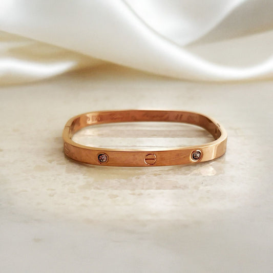 Rosegold Square Cartier Bangle with Diamonds Women Kada Bracelet (Anti Tarnish)