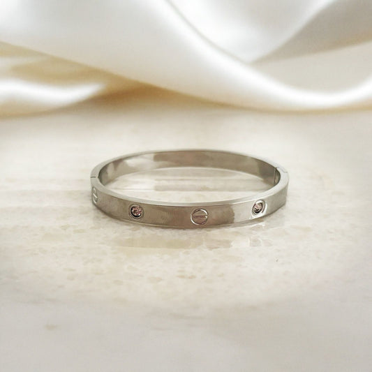 Silver Cartier Bangle with Diamond Women Kada Bracelet (Anti Tarnish) (2.2 size)