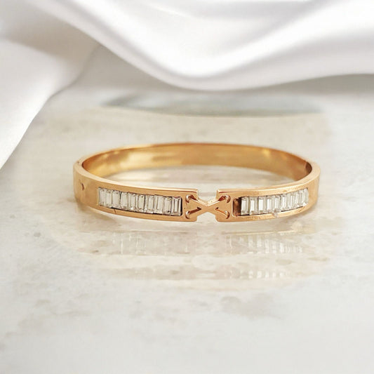 Rosegold Bangle with Baguette Diamond and X Clasp Women Kada Bracelet (Anti Tarnish)