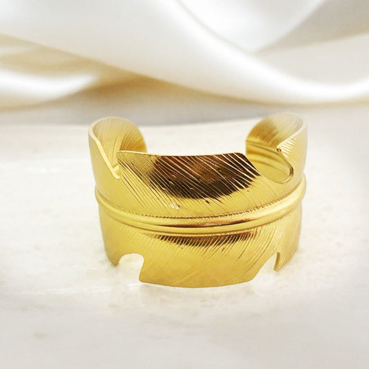 Golden Feather Statement Cuff Women Kada Bracelet (Adjustable & Anti Tarnish)