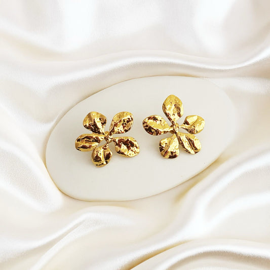 Halo Luxe Textured Gold Floral Statement Women Earring (Waterproof & Anti Tarnish)