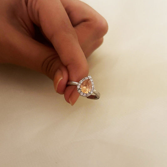 Silver Solitaire Beige Drop Women Rings (Adjustable)