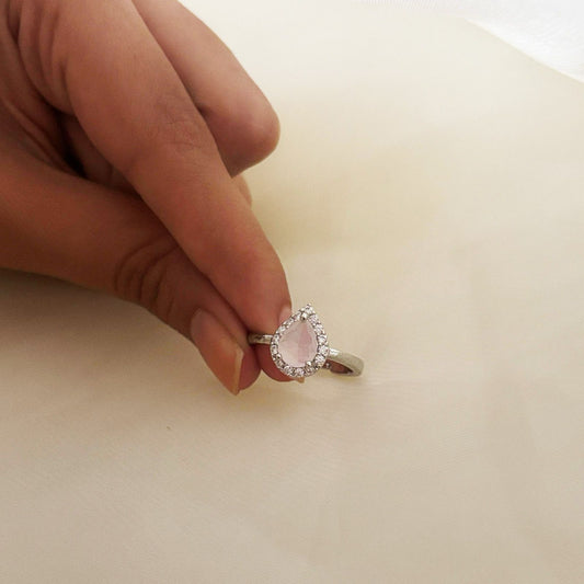 Silver Solitaire Pink Drop Women Rings (Adjustable)