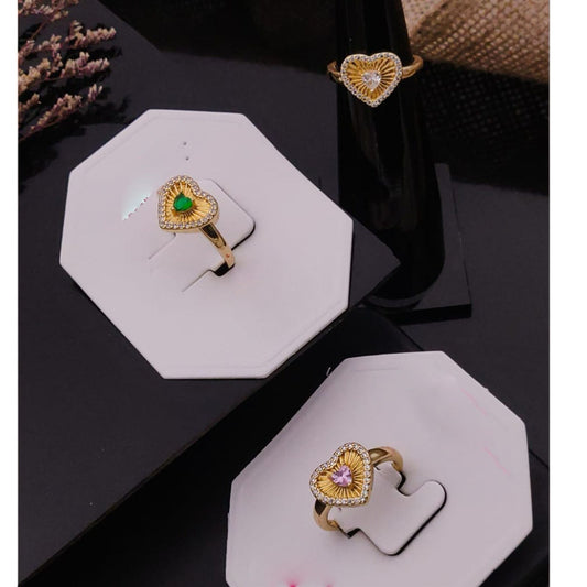 Golden Heart Solitaire Women Rings(Adjustable)