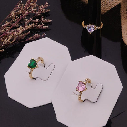 Golden Heart-Shaped Gemstone Women Rings (Adjustable)