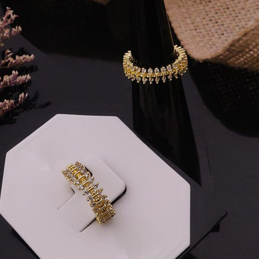 Elegant Gold Ring with White Stones Women Rings(Adjustable)