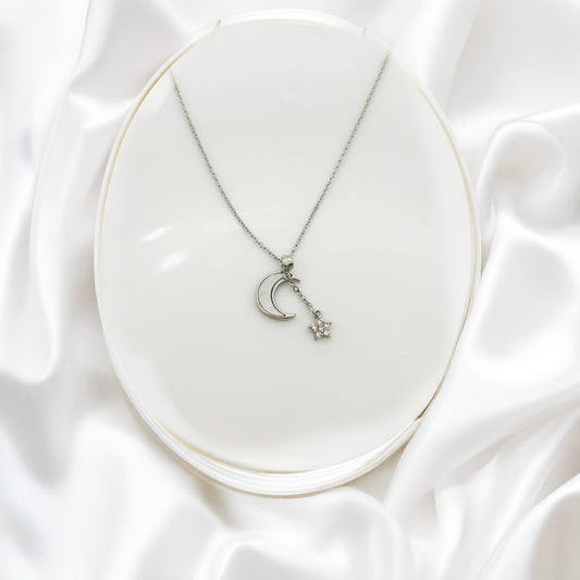 Celestial Women Necklace Moon & Star Charm (Stainless Steel)