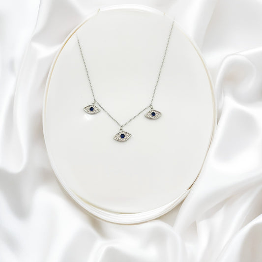 Silver Evil Eye Charm Women Necklace(Stainless Steel)