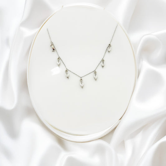 Crystal Dewdrop Charm Women Necklacee (Stainless Steel)