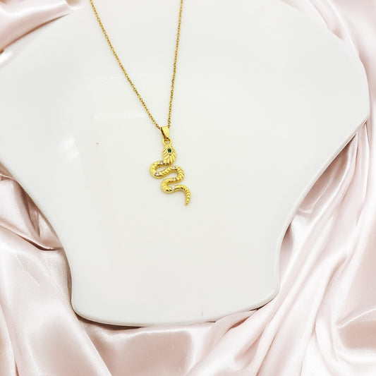 Golden Snake Charm Women Necklace (Stainless Steel)