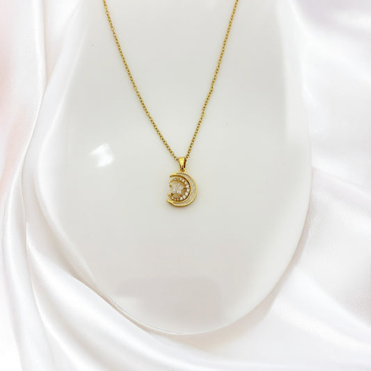 Golden Luna Stone Women Necklace (Stainless Steel)