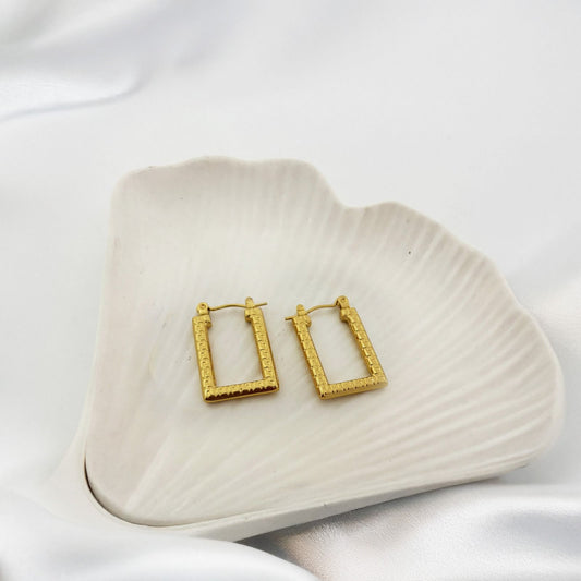 Golden Halo Luxe Style Hoop Rectangle Earring Style 7 (Anti Tarnish)