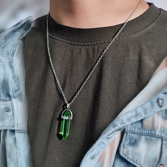 Men Transparent Green Crystal Chain Necklace