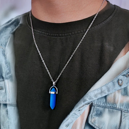 Men Blue Crystal Chain Necklace
