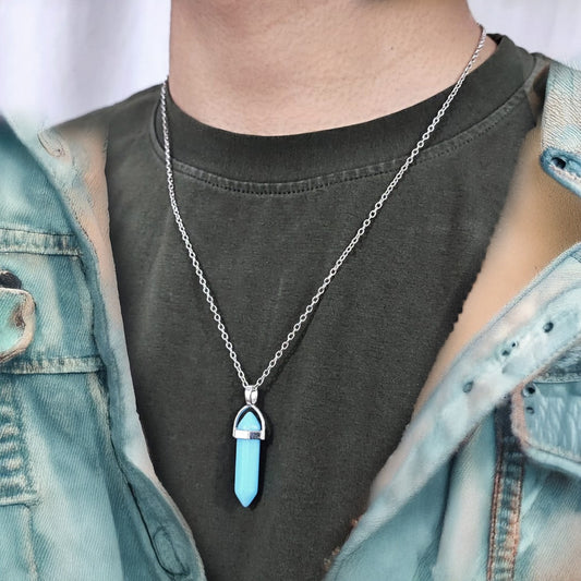 Men Pastel Blue Crystal Chain Necklace
