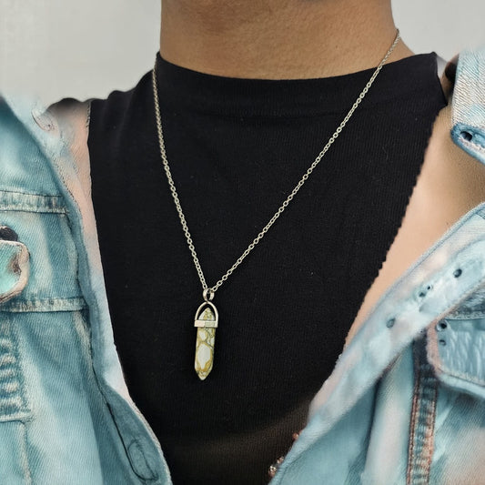 Men White & Green Crystal Chain Necklace