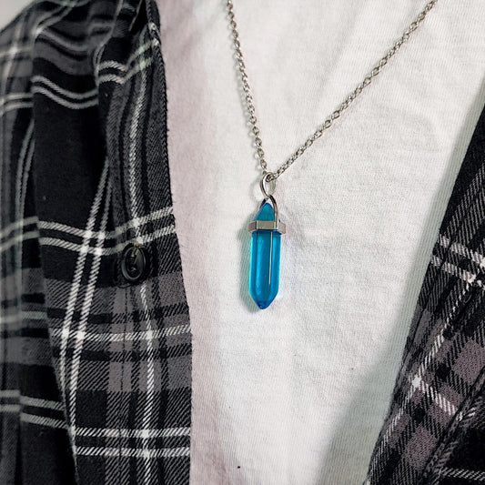 Men Transparent Crystal Chain Blue Necklace