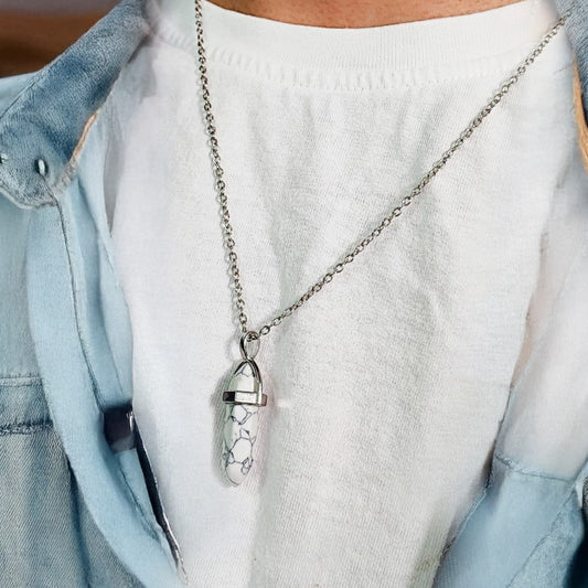 Men White & Black Crystal Chain Necklace