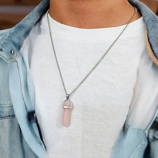 Men Pink Crystal Chain Necklace