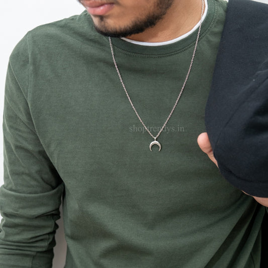 Men Small Moon Silver Chain Necklace