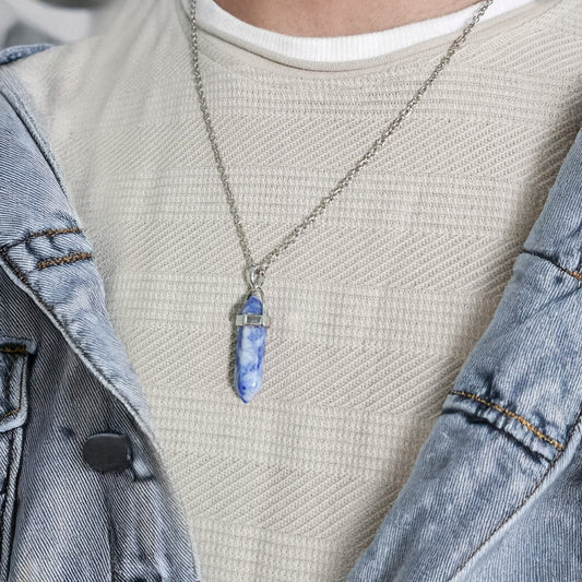 Men White & Blue Crystal Chain Necklace