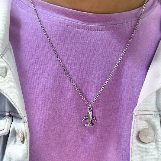 Men Aeroplane Silver Chain Necklace