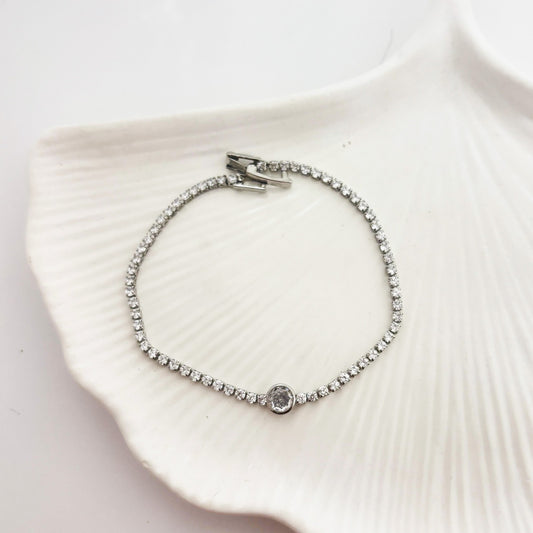 Tennis Circle Silver Bracelet (Anti Tarnish)
