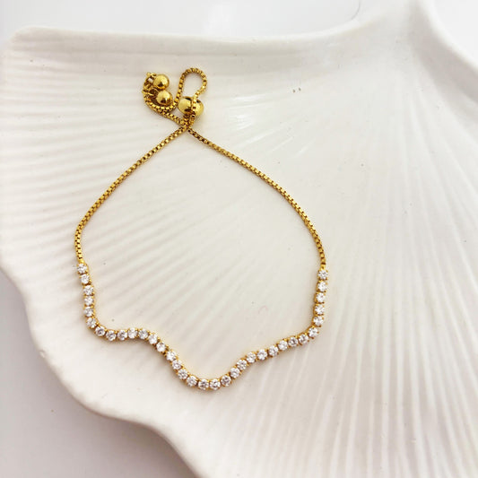 Tennis Curve Golden Bracelet (Anti Tarnish)