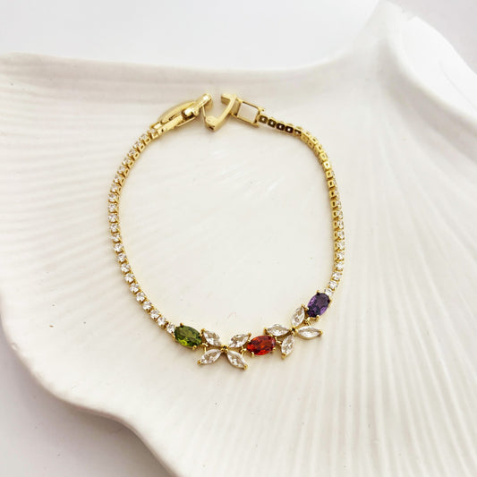 Tennis Colourfull Flower Golden Bracelet (Anti Tarnish)
