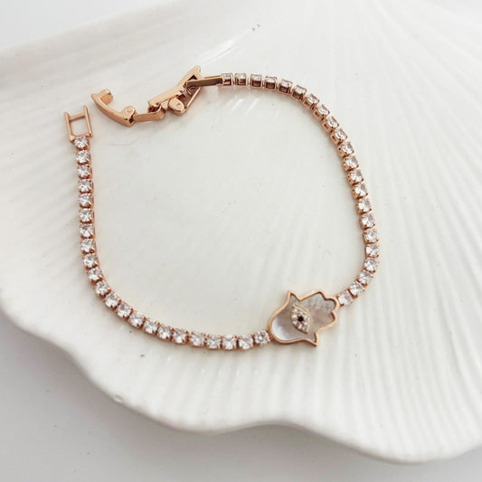 Tennis Hamsa Hand Bracelet (Anti Tarnish)