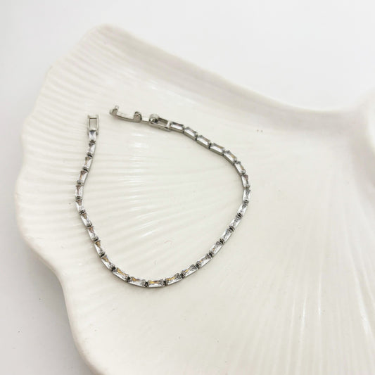 Rectangle Tennis Silver Bracelet (Anti Tarnish)