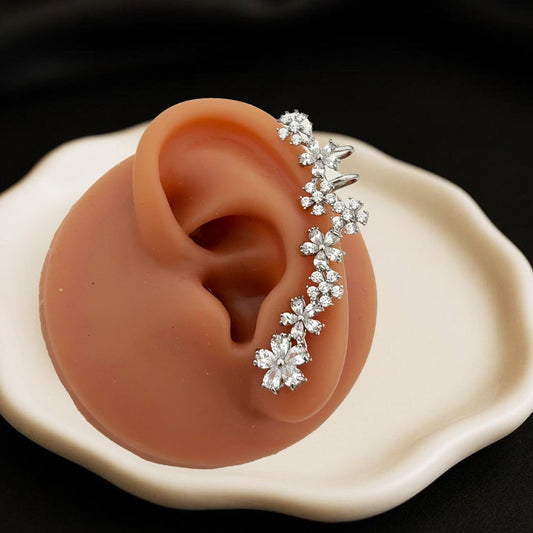 Flower Statement Silver Earcuffs (Single Piece)