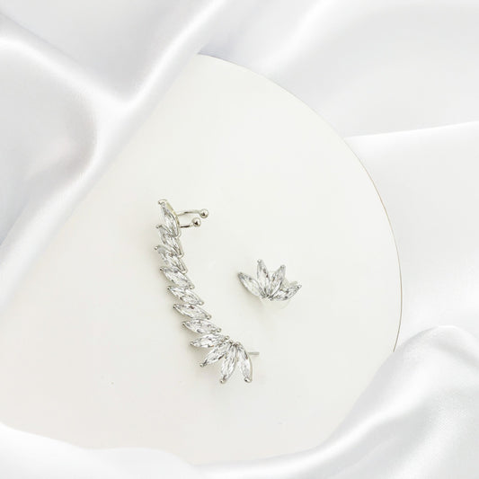 Crystal Silver Earcuffs With Stud Earring