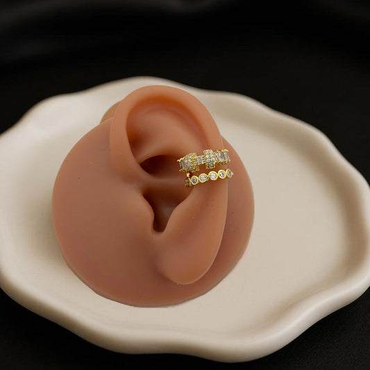 Two Layered Circle & Rectangle Golden Earcuffs (Single Piece)