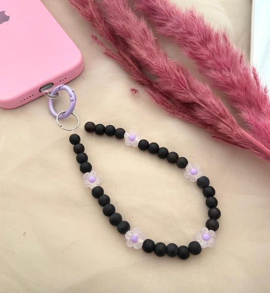 Matt Black Beads Pastel Flower Phone Hanging