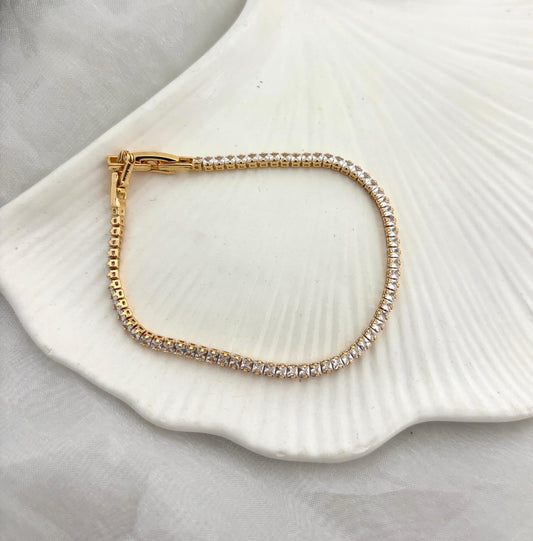 Golden Small Square Tennis Women Bracelet (Anti Tarnish)