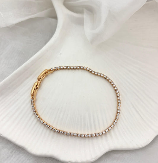 Golden Small Diamond Tennis Women Bracelet (Anti Tarnish)