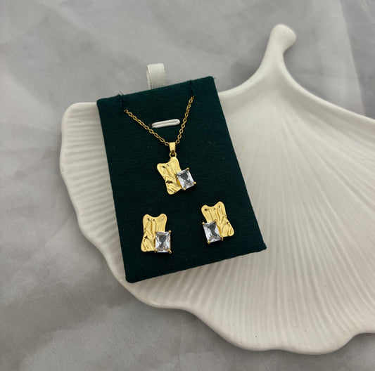 Texture Necklace With Earrings (Anti Tarnish)