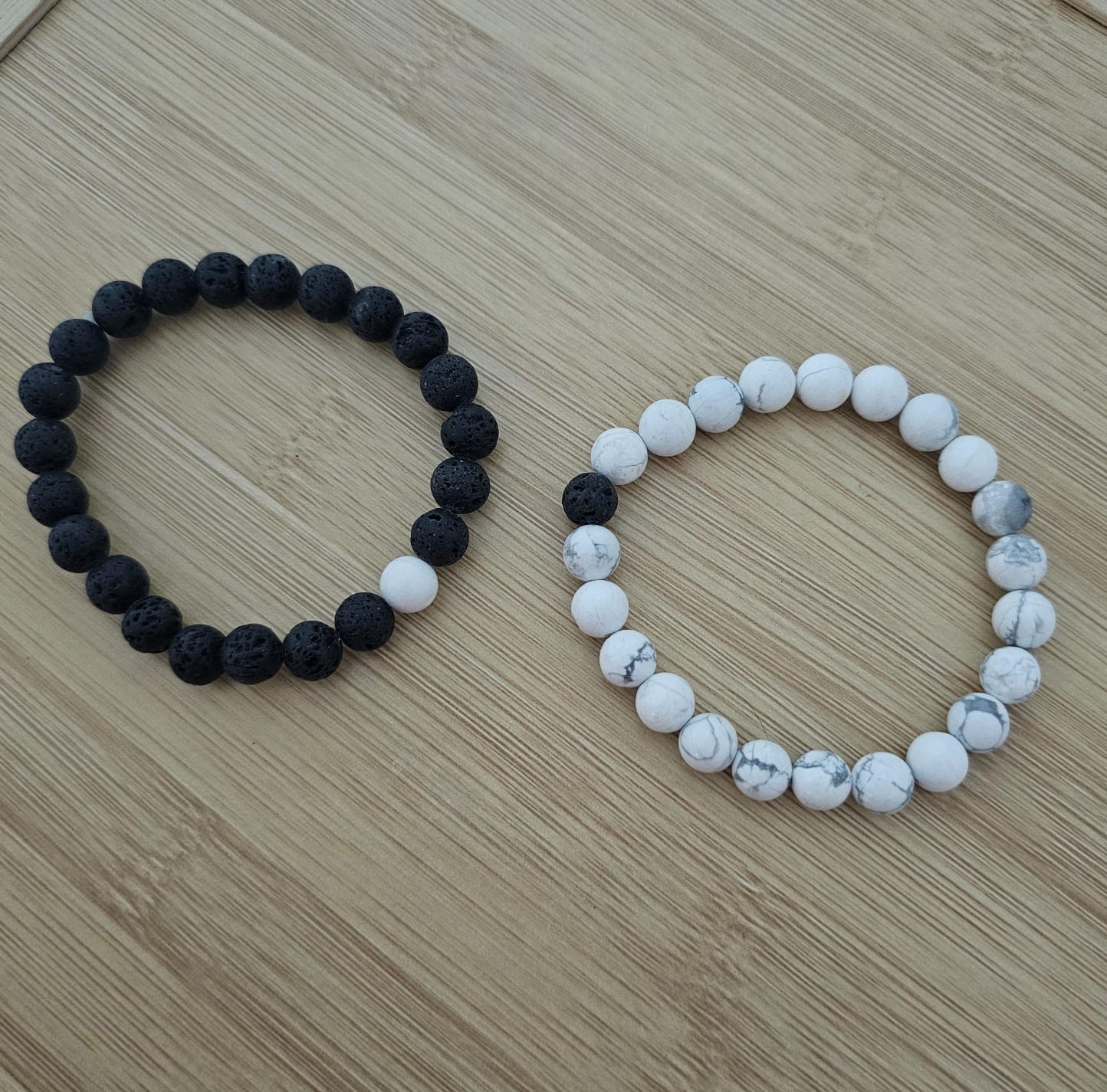 Marble White & Lava Black Couple Bead Bracelet
