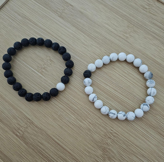 Marble White & Lava Black Couple Bead Bracelet