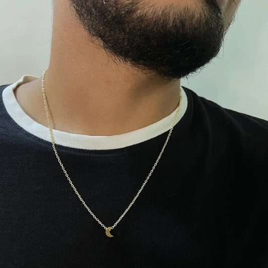 Men Minimal Moon Chain Necklace