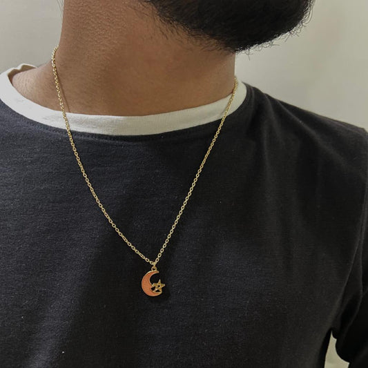 Men Moon & Star Chain Necklace
