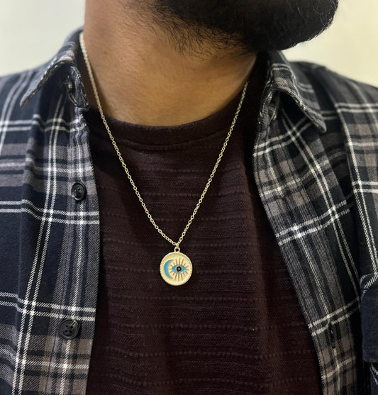Men Sun & Moon Evil Eye Chain Necklace